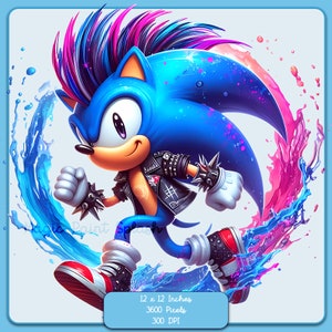 Salpicadura de acuarela de Sonic Punk Rock, imágenes prediseñadas, gráficos e ilustraciones, estética del arco iris, imágenes de personajes lindos PNG