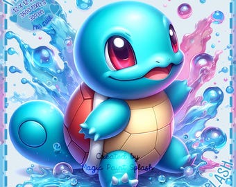 Squirtle Watercolor Splash PNG, Rainbow Monster Clipart (Digital Download)