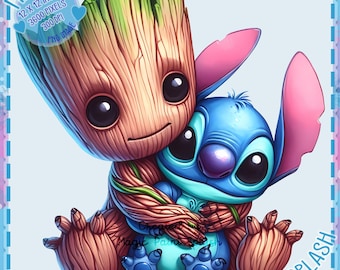 Baby Groot and Stitch PNG Image, Clipart Images, Graphics and Artwork, PNG Cute Character Images