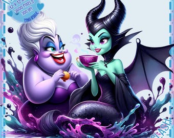 Ursula und Maleficent Tea Party PNG, Bösewichte Clipart (digitaler Download)