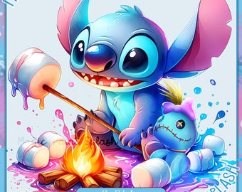 Stitch and Scrump Camping PNG: Watercolor Clipart Images (Digital Download)