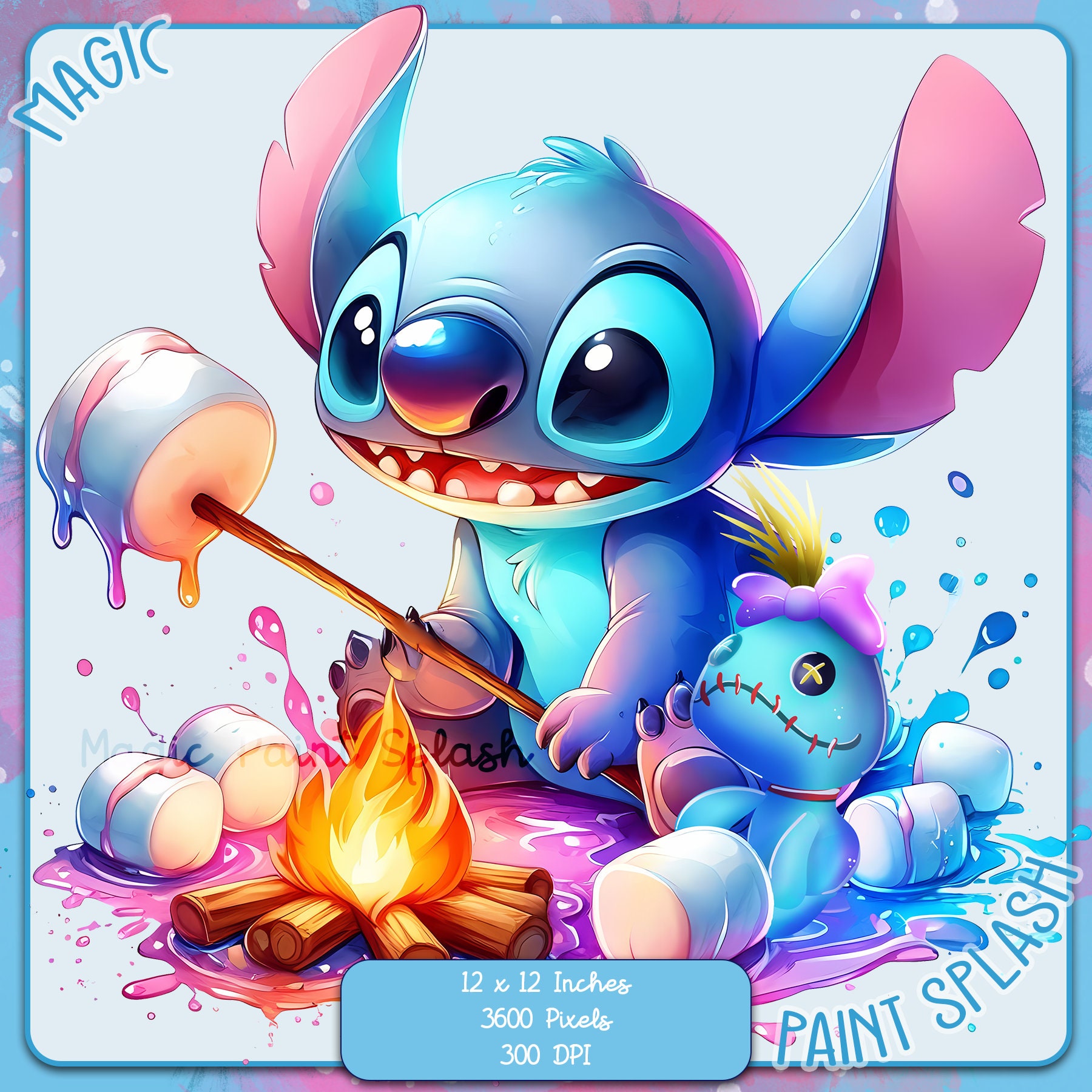 Stitch and Scrump Camping PNG: Watercolor Clipart Images (digital