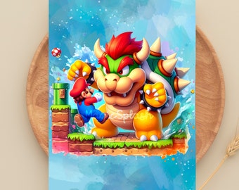 マリオ対クッパのクリップアート：水彩画のゲームPNG画像（デジタル