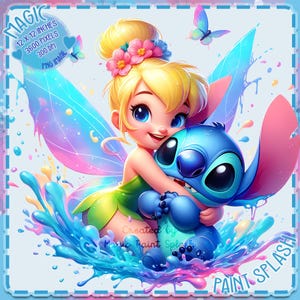 Campanellino e Stitch Acquerello Splash, Immagini Clipart, Grafica e opere d'arte, Estetica arcobaleno, Immagini PNG carine della piccola principessa
