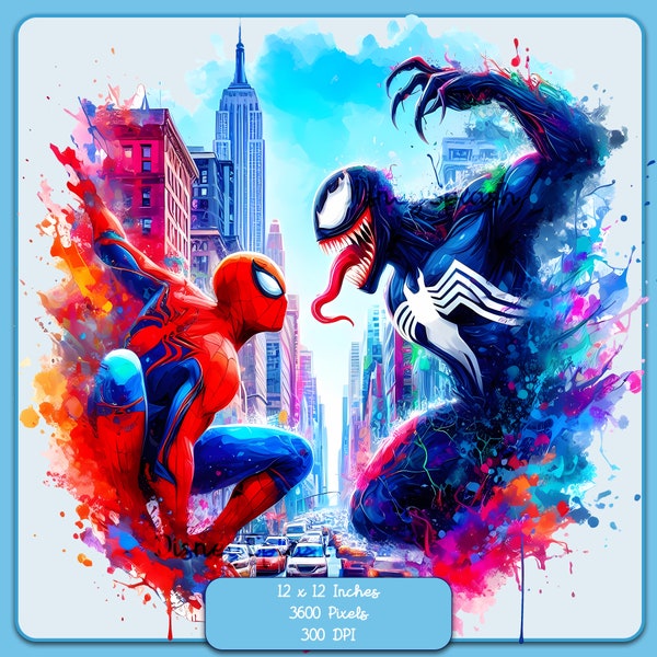 Spidey vs Venom Watercolor Splash, Clipart Images, Graphics and Artwork, Rainbow Aesthetic, PNG Movie Images