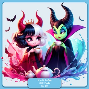 Cruella and Maleficent Aquarell Splash, Clipart-Bilder, Grafiken und Kunstwerke, Regenbogenästhetik, PNG Süße Königin und Bösewicht-Bilder