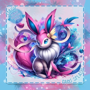 Sylveon Watercolor Splash, regenboogmonster, png (digitale download)