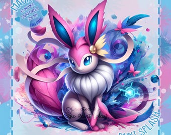 Sylveon Watercolor Splash, Rainbow Monster PNG (Digital Download)