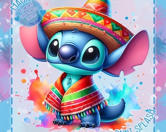Stitch Cinco de Mayo Clipart: Akvarellstänk (digital nedladdning i PNG)