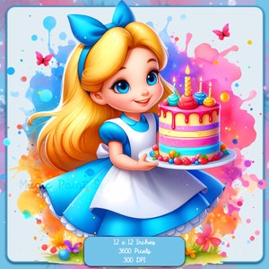 Images Clipart aquarelle d'anniversaire d'Alice, graphiques et oeuvres d'art, esthétique arc-en-ciel, images de princesse mignonnes PNG