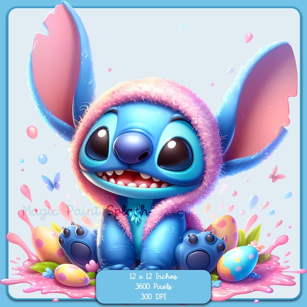 Stitch Easter Bunny aquarel splash, clipartafbeeldingen, graphics en artwork, Rainbow esthetiek, PNG schattige lente-afbeeldingen