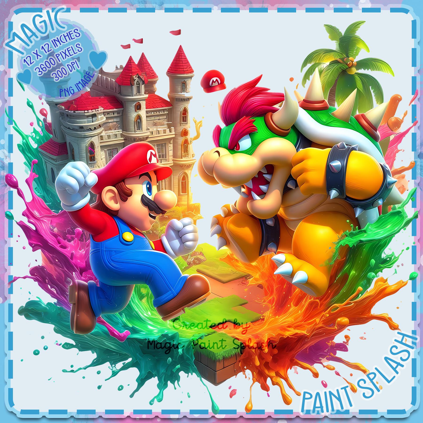 マリオ対クッパ クリップアート: 水彩スプラッシュ PNG 画像 (デジタル