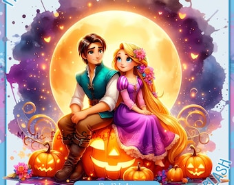 Rapunzel and Flynn Halloween PNG: Watercolor Clipart (Digital Download)