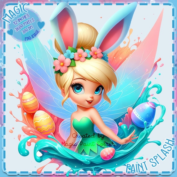 Tinkerbell Easter Bunny Clipart: Watercolor Fairy Princess (PNG