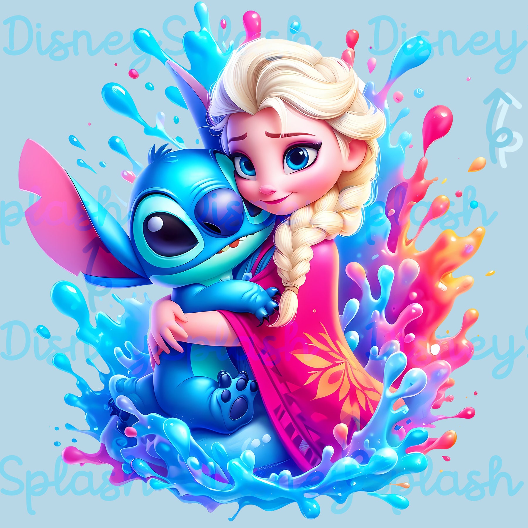 エルサとスティッチのクリップアート：水彩スプラッシュPNG（デジタル