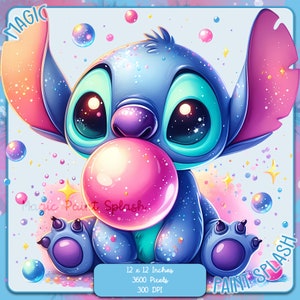 Stitch Bubblegum Watercolor Splash, Clipart-Bilder, Grafiken und Kunstwerke, Regenbogenästhetik, PNG Cute Stitch Bilder