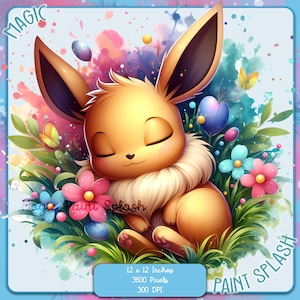 Sleepy Eevee Aquarell Splash, Clipart-Bilder, Grafiken und Kunstwerke, Regenbogenästhetik, PNG süße Pokemon-Frühlingsbilder