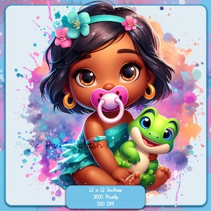 Baby Tiana Aquarell Splash, Clipart-Bilder, Grafiken und Kunstwerke, Regenbogen Ästhetik, PNG süße kleine Prinzessin Bilder