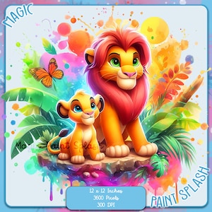 Respingo de aquarela Mufasa e Simba, imagens clipart, gráficos e obras de arte, estética do arco-íris, imagens PNG do Rei Leão