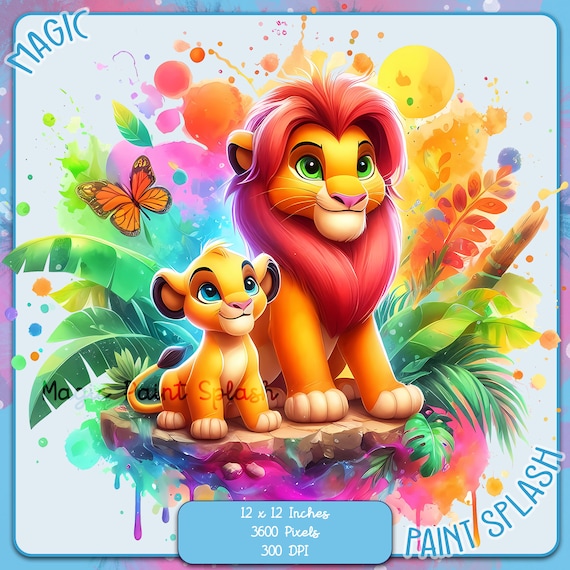 ムファサとシンバの水彩スプラッシュPNG：ライオンキングアート