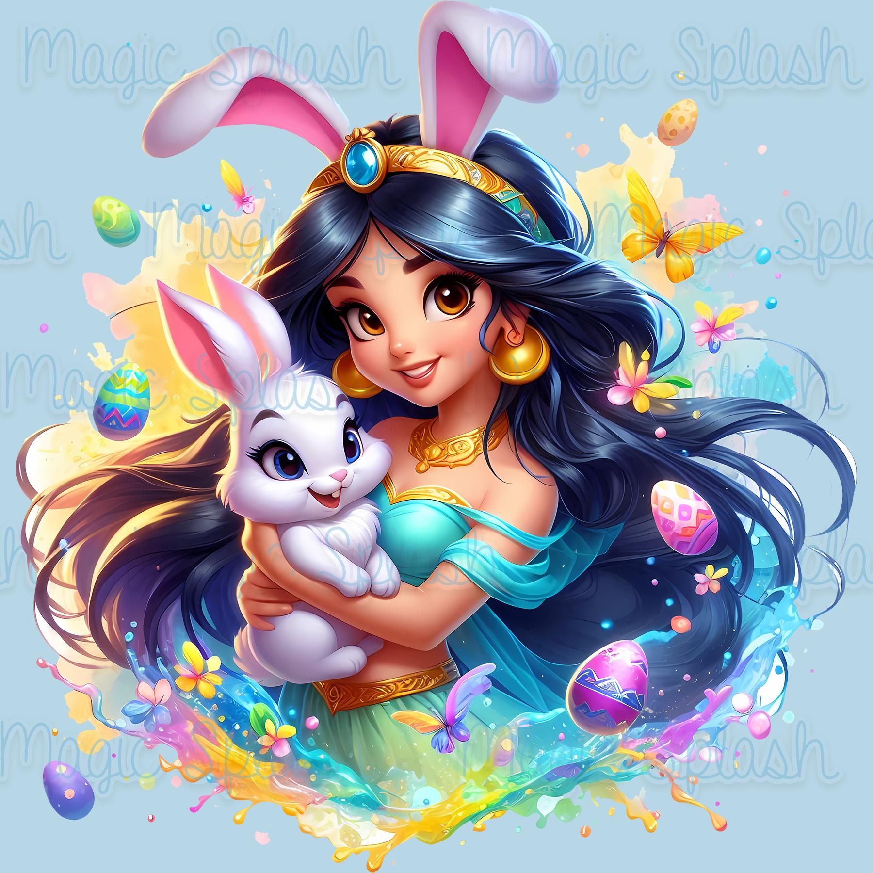ジャスミン イースター プリンセス PNG 画像、水彩スプラッシュ