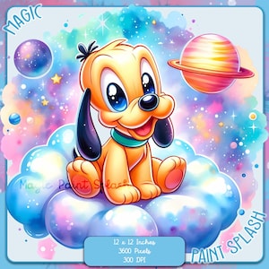 Baby Pluto Cloud Galaxy Watercolour Splash, imágenes prediseñadas, gráficos y obras de arte, estética del arco iris, imágenes de cachorros PNG