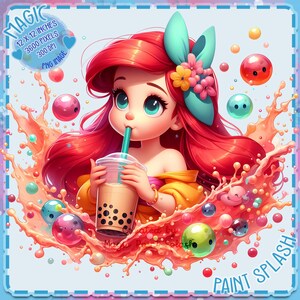 Ariel Drinking Boba Clipart: Little Mermaid PNG Image (Digital Download)