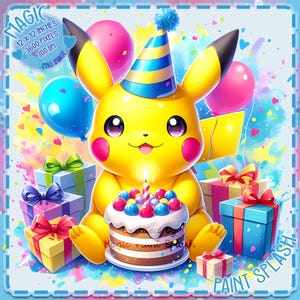 Respingo de aquarela de aniversário de Pikachu, imagens clipart, gráficos e obras de arte, estética de arco-íris, imagens PNG de monstro de bolso fofo