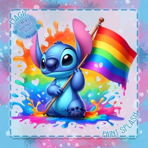 Stitch Pride Flag Watercolor Splash PNG: Rainbow Art (Digital Download)