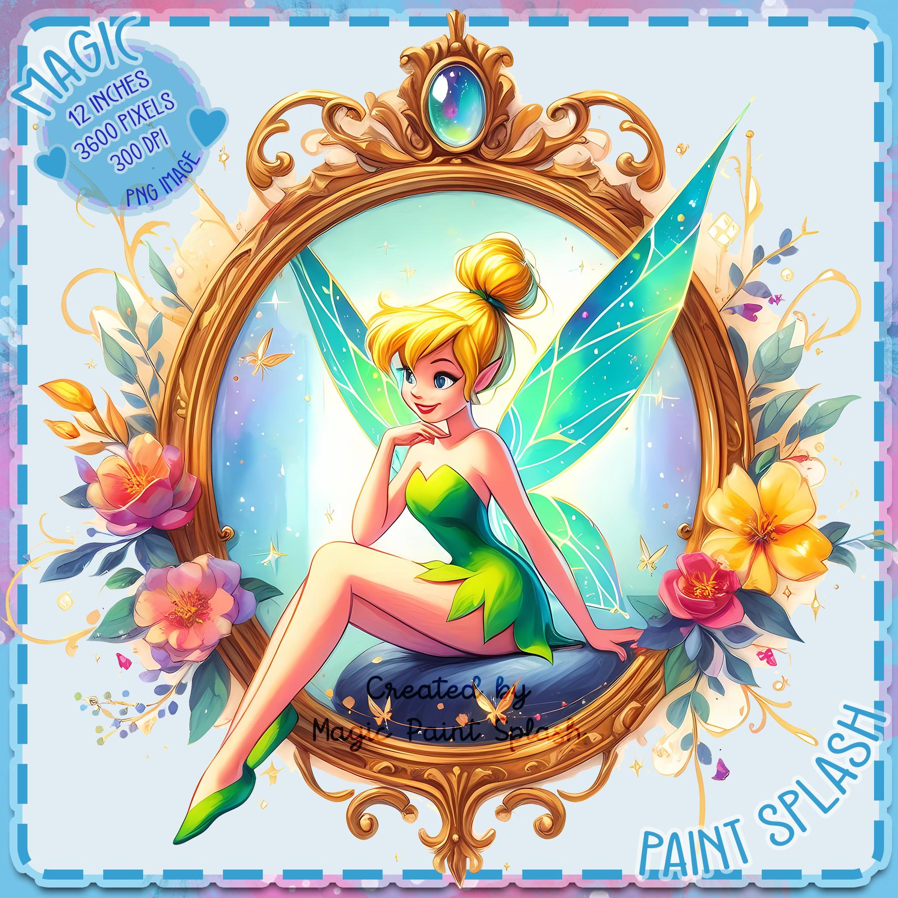 Tinkerbell Mirror Clipart: Watercolor Rainbow Splash PNG Image - Etsy