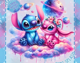 Stich and Angel Wolken Aquarell Clipart: Regenbogen PNG (digitaler Download)