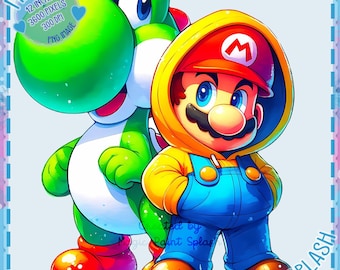 マリオとピーチの水彩スプラッシュ、クリップアート画像、グラフィック