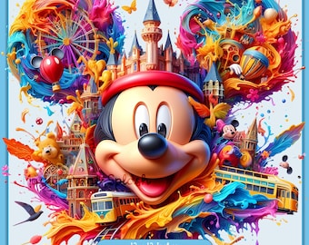 Watercolor Mickey Ears Clipart: Rainbow Theme Park Image (PNG)
