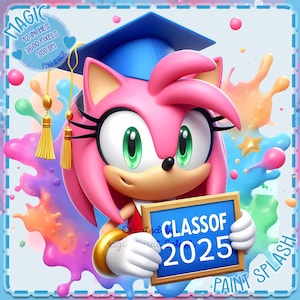 Formatura de Amy Rose 2025, respingos de aquarela, imagens clipart, gráficos e arte, estética de arco-íris, imagens de ouriço fofo em PNG