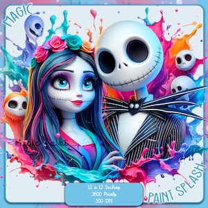 Jack i Sally Akwarela Splash, Obrazy Clipart, Grafika i Dzieła Sztuki, Estetyka Tęczy, PNG Obrazy Koszmaru Bożego Narodzenia