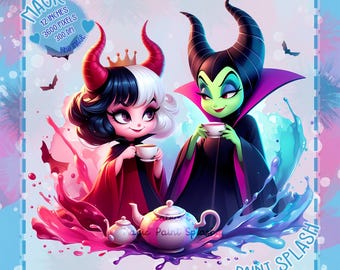 Clipart Cruella & Maleficent Tea Party, vileine png-afbeelding (digitale download)