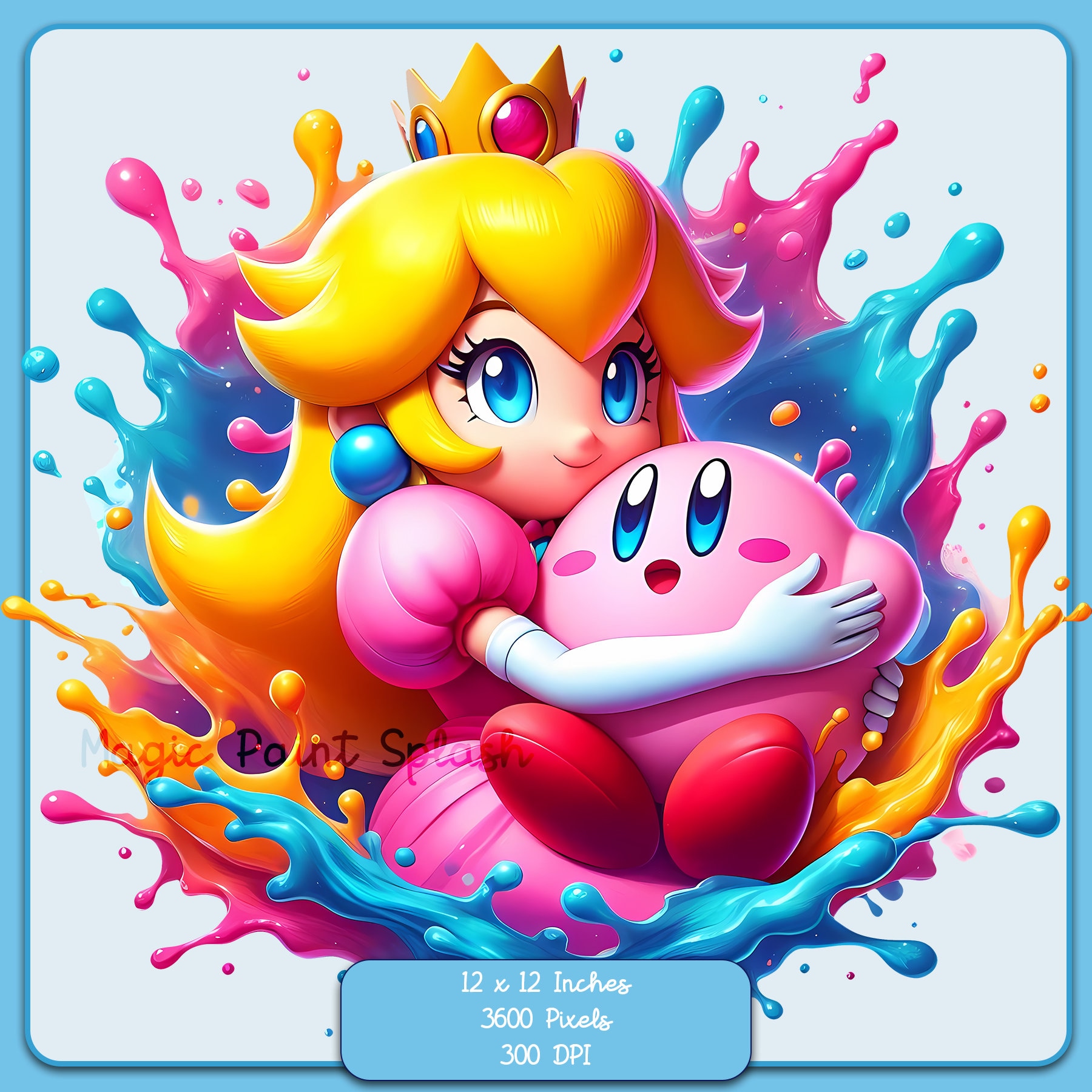 ピーチとカービィの水彩クリップアート：レインボースプラッシュPNG