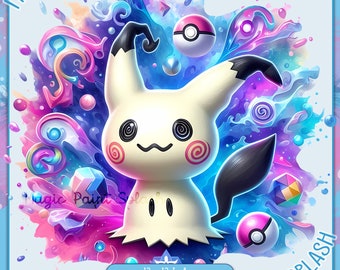 Mimikyu Watercolor Splash PNG Image (Digital Download)