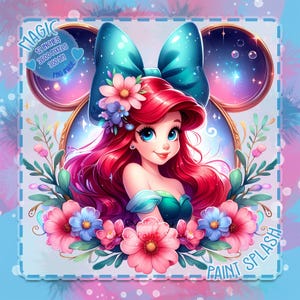 Ariel Mermaid PNG: Watercolor Splash Clipart (Digital Download)