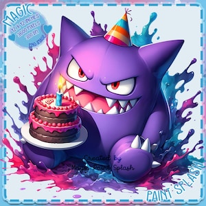 Gengar Geburtstag Aquarell Splash, Clipart-Bilder, Grafiken und Kunstwerke, Regenbogen Ästhetik, PNG niedliche Charakterbilder