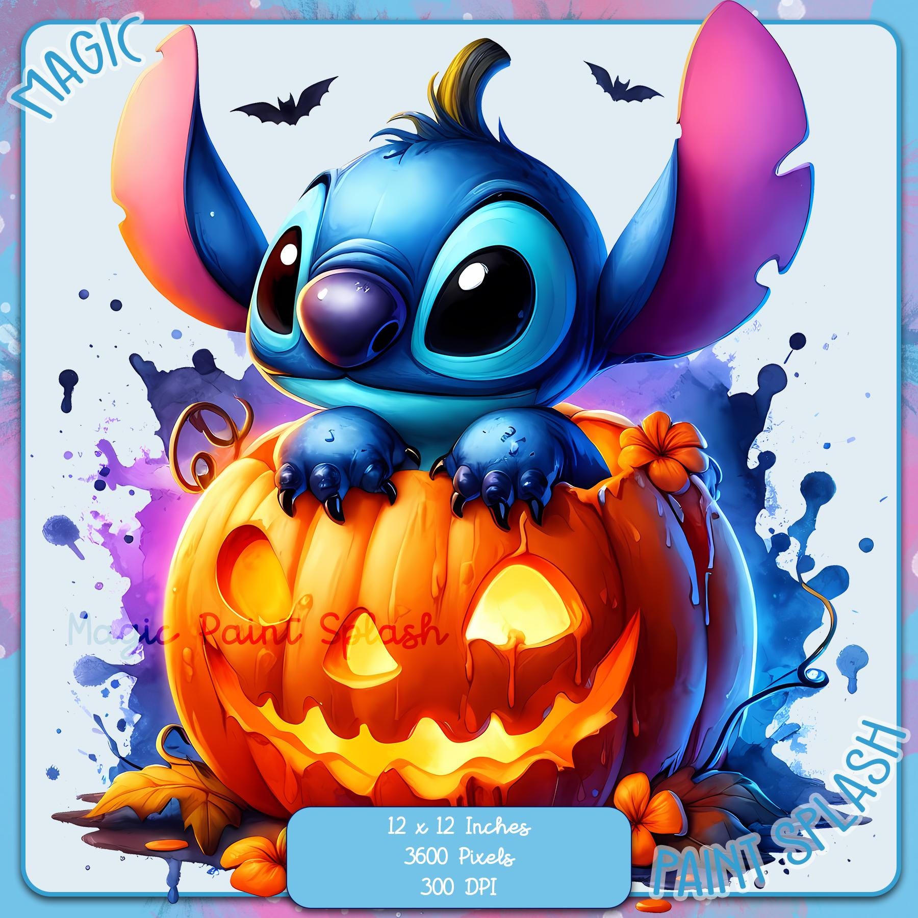 スティッチのハロウィンかぼちゃの水彩画 PNG 画像 (デジタル