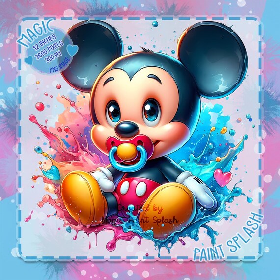 ベビーミッキーの水彩画クリップアート：レインボースプラッシュPNG