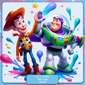 Woody and Buzz Aquarell Splash, Clipart-Bilder, Grafiken und Kunstwerke, Regenbogenästhetik, PNG Spielzeugfilmbilder
