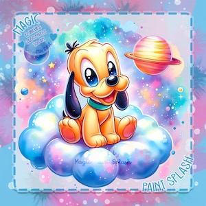 ベビープルートの水彩画クリップアート：虹の銀河PNG（デジタルダウンロード）