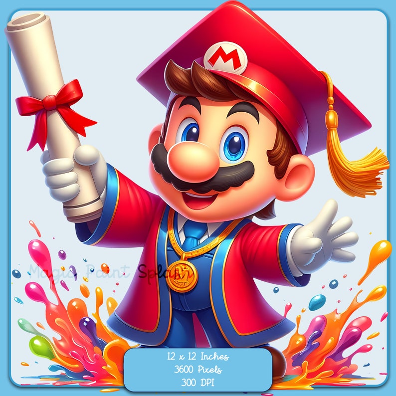 Mario Abschlussfeier Clipart: Rainbow Splash PNG (Digitaler Download) Bild 7