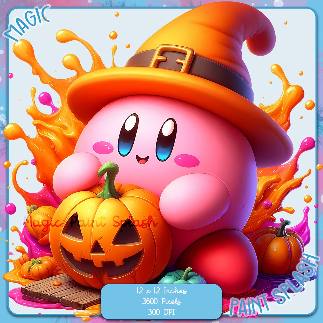 ハロウィンのカービィのクリップアート、水彩画のカボチャ魔女（PNG