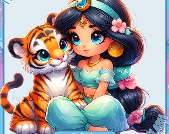 Jasmine and Raja Clipart: Watercolor Princess PNG (Digital Download)