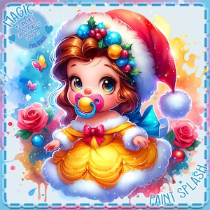 Vacaciones de Baby Belle, salpicaduras de acuarela, imágenes prediseñadas, gráficos y obras de arte, estética navideña, imágenes PNG de lindas princesitas