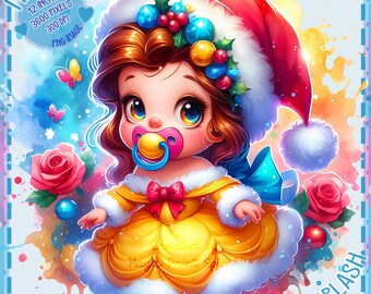 Christmas Baby Belle Clipart: Watercolor Princess PNG (Digital Download)