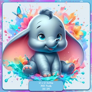 Images clipart bébé dumbo aquarelle, graphiques et illustrations, esthétique arc-en-ciel, images de personnages mignons PNG